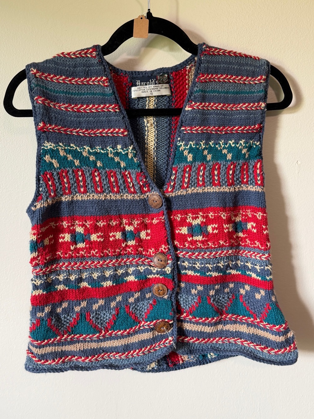 vintage chunky knit button front cardigan vest tank top maximalist boho size Sm - Picture 1 of 4